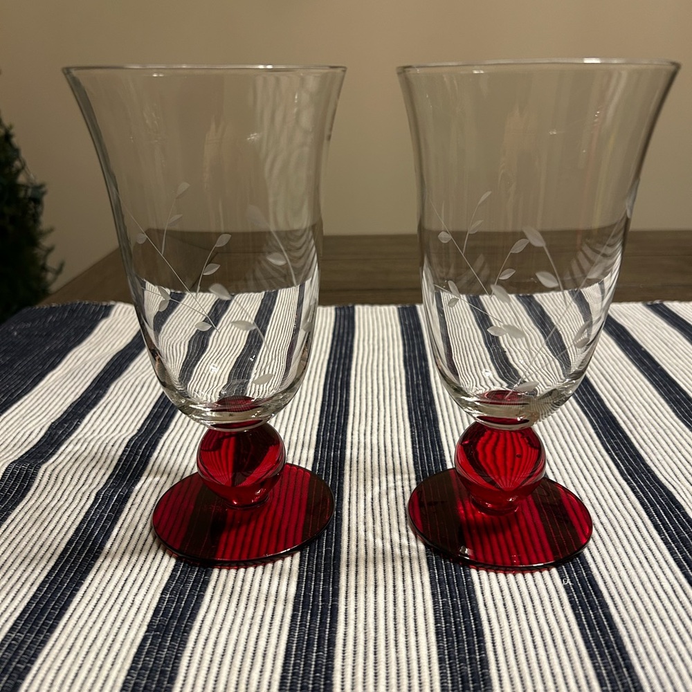 Princess House Moderna Ruby Red Footed Glasses